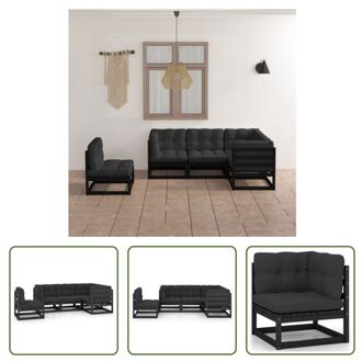 vidaXL Lounge-set Grenenhout - Zwart - 70x70x67 cm - Inclusief Kussens