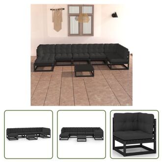 vidaXL Lounge Set - Grenenhout - Zwart - 70x70x67cm - Inclusief Kussens