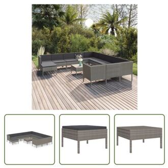 vidaXL Lounge Set - Grijs - 60 x 60 x 35 cm - PE-rattan en gepoedercoat staal