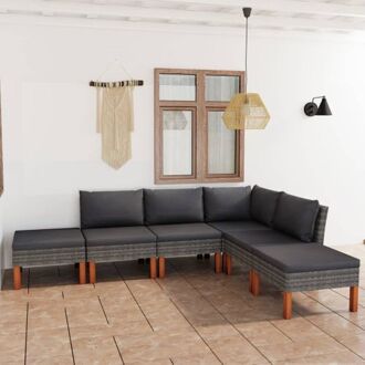 vidaXL Lounge set - Grijs - PE-rattan/Massief eucalyptushout - 60.5 x 64.5 x 67 cm - Montage vereist