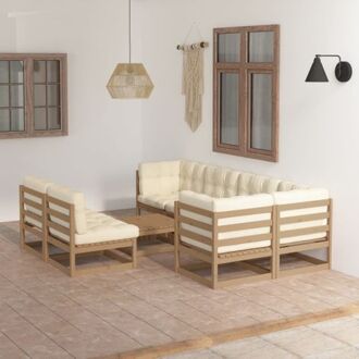 vidaXL Lounge set - honingbruin - Massief grenenhout - 70x70x67 cm - 100% polyester