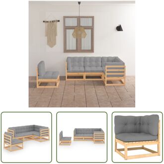 vidaXL Lounge set - Massief grenenhout - Grijs kussen - Modulair - 70x70x67cm