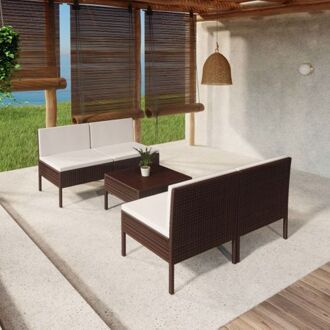 vidaXL Lounge Set - PE-rattan - Modulair - Bruin - 60x60x35 cm - Waterbestendige hoes - 1 tafel - 4