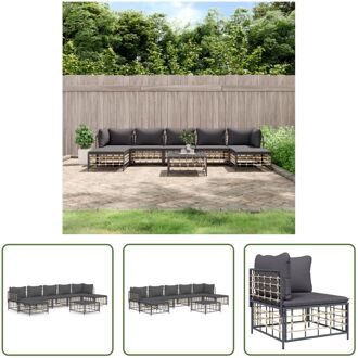 vidaXL Lounge set - poly rattan - antraciet - Hoekbank- 72x72x66cm - Middenbank- 72x70x66cm - Tafel- Grijs