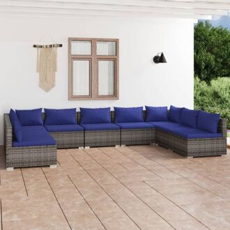 vidaXL Lounge set poly rattan - modulair design - waterbestendig - stevig frame - comfortabele kussens - Grijs