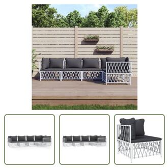 vidaXL Lounge Set - Wit - Tuinhoekbank 72x72x66 cm - Tuinmiddenbank 70x72x66 cm - Kussen Donkergrijs