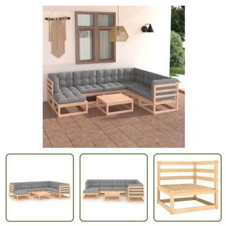 vidaXL Lounge tuinset - Grenenhout - Grijs - 70 x 70 x 67 cm