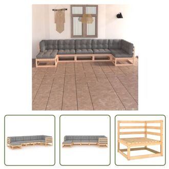 vidaXL Lounge tuinset - Massief grenenhout - Grijs - 70x70x67cm - 3x middenbank - 3x hoekbank - 1x