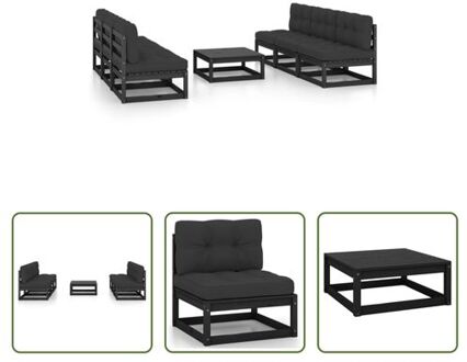 vidaXL Lounge tuinset - Massief grenenhout - Zwart - 70x70x67cm - Inclusief kussens