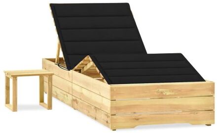 vidaXL Loungebed - geïmpregneerd grenenhout - verstelbare rugleuning - inclusief kussen - 198 x 90 x (30-75) Zwart