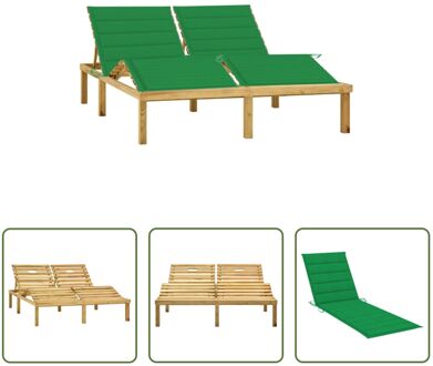 vidaXL Loungebed Grenenhout - 2-persoons - Verstelbare rugleuning - Met kussens - Groen 200x138x(31.5-77)