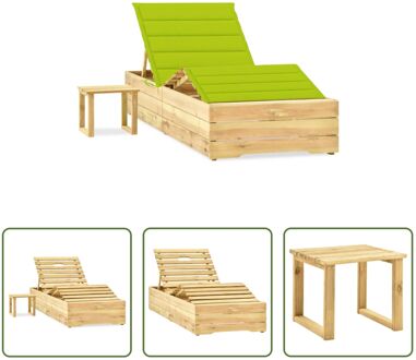 vidaXL Loungebed Hout - Tuinmeubelen - 198x90x(30-75)cm - Verstelbaar - Houten Ligbed met Kussen en Groen