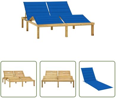 vidaXL Loungebed Houten - 2-Persoons - Grenenhout - 200x138x(31.5-77) cm - Verstelbare rugleuning - Blauw