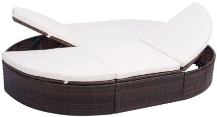 vidaXL Loungebed met kussen poly rattan bruin