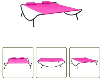 vidaXL Loungebed Peacock - Roze - 200x173x45cm - Weerbestendig - Met 2 kussens