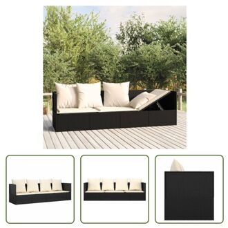 vidaXL Loungebed - Poly Rattan - Zwart - 203 x 58 x 56 cm - Met Kussens