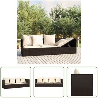 vidaXL Loungebed Polyrattan Bruin - 203x58x56cm - Verstelbaar - Inclusief kussens