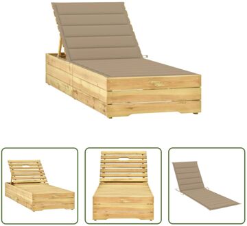 vidaXL Loungebed Tuin - Grenenhout - Verstelbare Rugleuning - Beige Kussen - 198x68x(28-75) cm