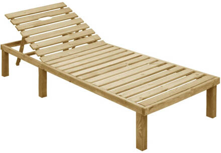 vidaXL Loungebed Tuin - Hout - Verstelbare rugleuning - 200 x 70 cm - Beige kussen