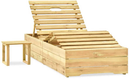 vidaXL Loungebed Tuin - Hout - Verstelbare rugleuning - Inclusief kussen - Beige - 198x90x(30-75)cm - The