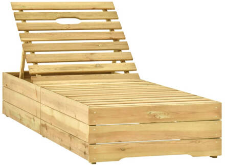 vidaXL Loungebed Tuin - Houten - 198 x 68 x (28 - 75) cm - Verstelbare rugleuning - Inclusief kussen - Crème