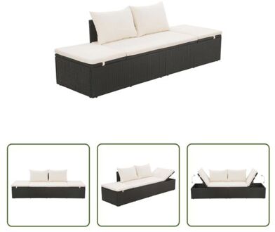 vidaXL Loungebed Zwart/Crèmewit - 195x60x60cm - Verstelbaar - Poly Rattan