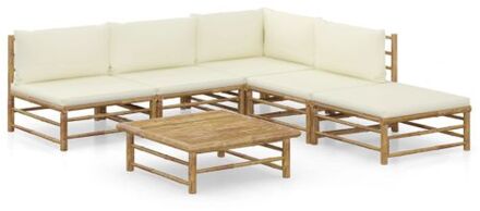 vidaXL Loungehoek Bamboe - Lounge set - Crèmewit - 65x70x60 cm - Stevig en gemakkelijk schoon te maken