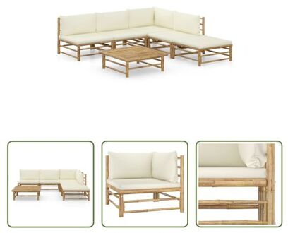 vidaXL Loungehoek Bamboe - Lounge set - Crèmewit - 65x70x60 cm - Stevig en gemakkelijk schoon te maken