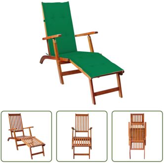 vidaXL Lounger - Massief acaciahout - Verstelbaar - Groen kussen - 167 x 56 x 75 cm