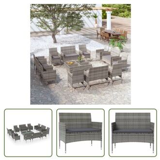 vidaXL Loungeset 4 x 2-zitsbank met 8 x armstoel en 4 x tafel - PE-rattan - Grijs - Montage vereist