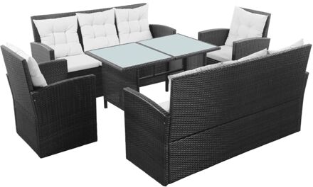 vidaXL Loungeset 5-delig poly rattan zwart en crèmewit