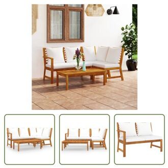 vidaXL Loungeset Acacia - 4-delig - 114.5 x 60.5 x 81 cm - Crème kussen