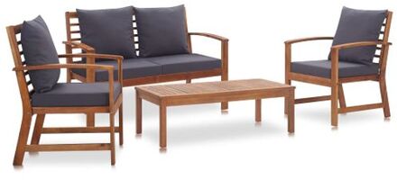 vidaXL Loungeset Acaciahout - Terrasmeubelset - 1 tafel - 1 bank - 2 stoelen - Donkergrijs kussen
