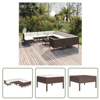 vidaXL Loungeset Braun - PE-rattan - Modulär - 60 x 60 x 35 cm - Inkl - Kissen - Witter Rahmen - Montage Bruin