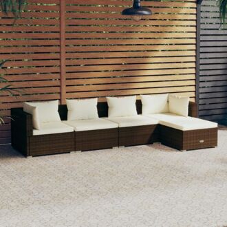 vidaXL loungeset - bruin - modulair ontwerp - waterdicht PE-rattan - stevig frame - comfortabele kussens