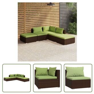 vidaXL Loungeset - bruin PE-rattan - modulair ontwerp - stevig frame - comfortabele kussens