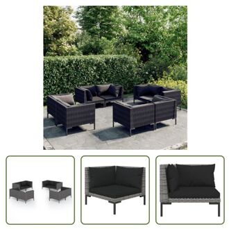 vidaXL Loungeset Deluxe - Hoekbank - Donkergrijs PE-rattan - Inclusief kussens