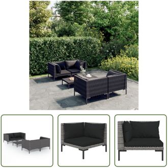 vidaXL Loungeset - Donkergrijs - Stalen frame - Halfrond PE-rattan - Comfortabele kussens - Afmetingen