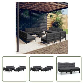 vidaXL Loungeset Grenenhout - 63.5x63.5x62.5 cm - Zwart Antraciet - 12x Middenbank 1x Tafel 13x Zitkussen 12x