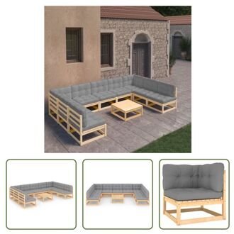 vidaXL Loungeset Grenenhout - 70 x 70 x 67 cm - Grijs kussen