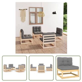 vidaXL Loungeset - Grenenhout - 70 x 70 x 67 cm - Grijs