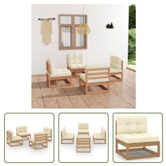 vidaXL Loungeset - Grenenhout - 70x70x67 cm - Honingbruin - Crème kussens