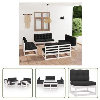 vidaXL loungeset Grenenhout 70x70x67 cm - Wit - 8x bank - kussens inbegrepen