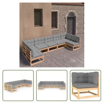 vidaXL Loungeset Grenenhout - 70x70x67cm - Grijs Kussen