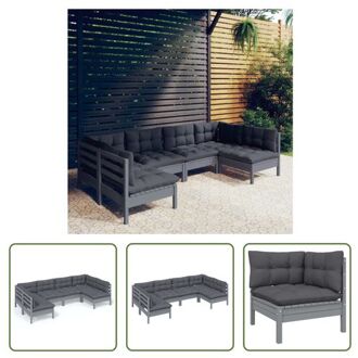 vidaXL Loungeset Grenenhout - Grijs - 2 hoekbanken - 4 middenbanken - Zitkussen 60x60x5cm - Rugkussen