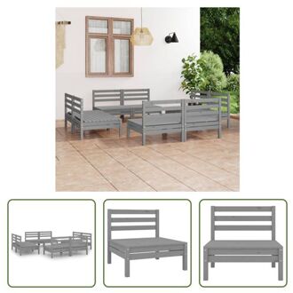 vidaXL Loungeset Grenenhout - Grijs - 63.5x63.5x62.5cm (BxDxH) - 8x Middenbank