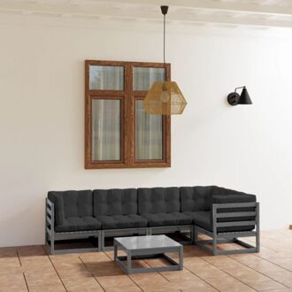 vidaXL Loungeset Grenenhout - Grijs - 70 x 70 x 67 cm - Inclusief kussens
