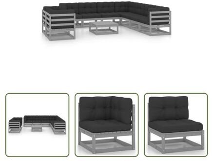 vidaXL Loungeset - Grenenhout - Grijs - 70 x 70 x 67 cm