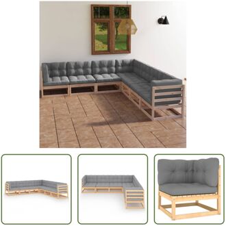 vidaXL Loungeset - Grenenhout - Grijs - 70x70x67 cm - Inclusief kussens