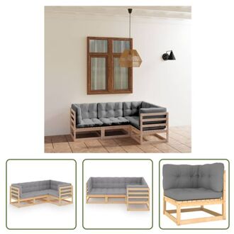 vidaXL Loungeset Grenenhout - Grijs - 70x70x67 cm - Modulair